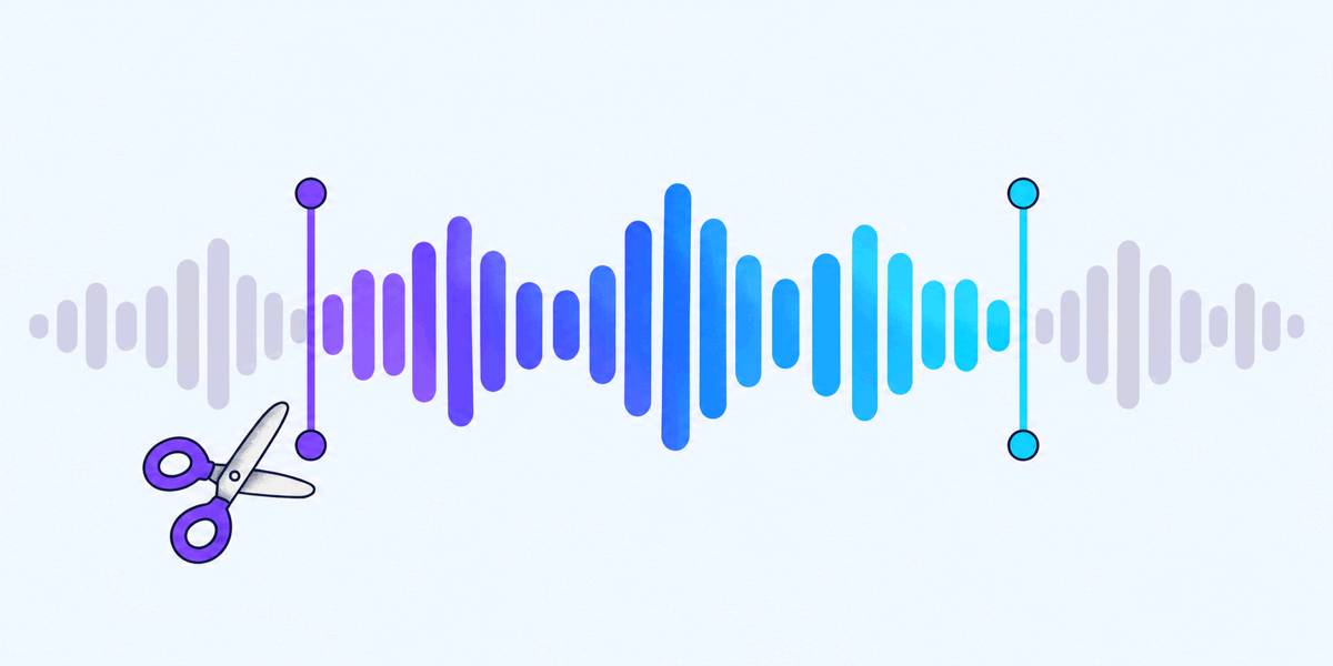 Illustrated waveform with two handles marking the part of a clip to keep